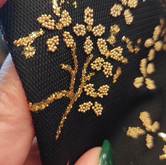 Alyssa Metallic Gold Black Mesh Shrug Jacket Open Front Crop Long Sleeve XXL - Picture 3 of 15